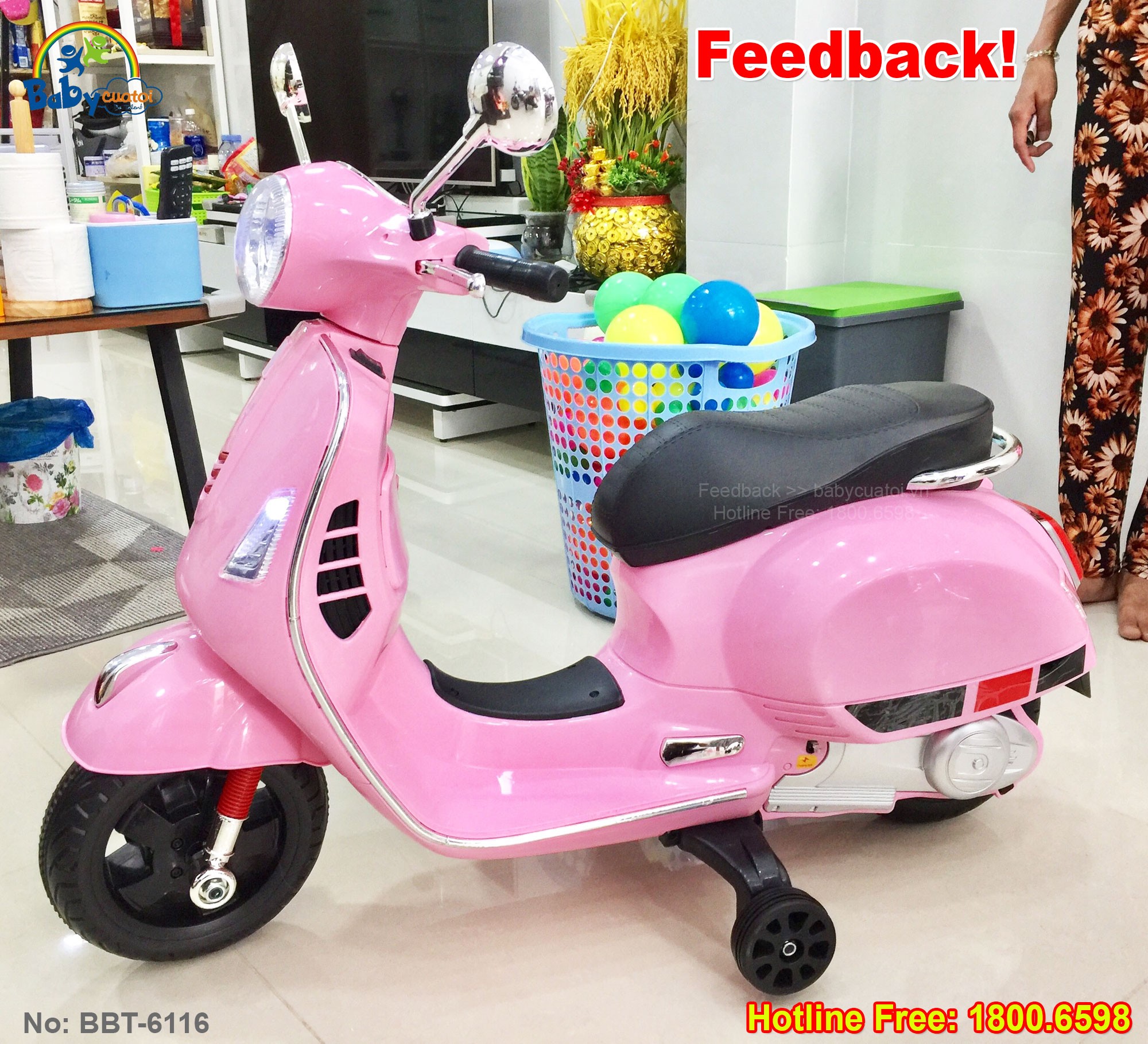 Xe máy điện cho bé gái Vespa BBT-6116