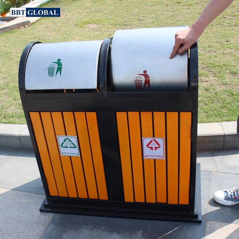 Thùng rác đúc 2 ngăn cho khu vui chơi công cộng T205