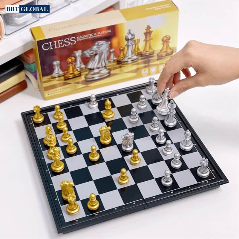 Bộ cờ vua mạ vàng 38cm BBT Global bạc cao cấp