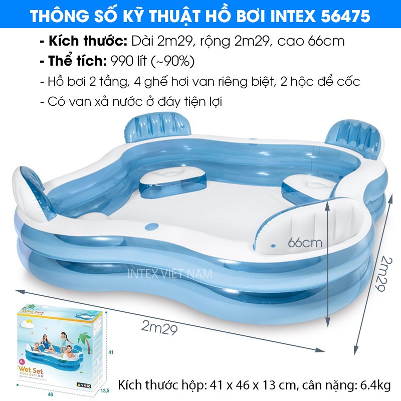 Bể bơi phao Salon hình vuông 2m29 INTEX 56475