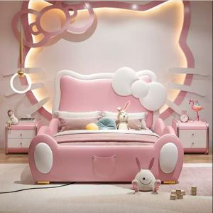 Giường trẻ em Hello kitty đáng yêu cho bé gái bọc đệm GTE-20