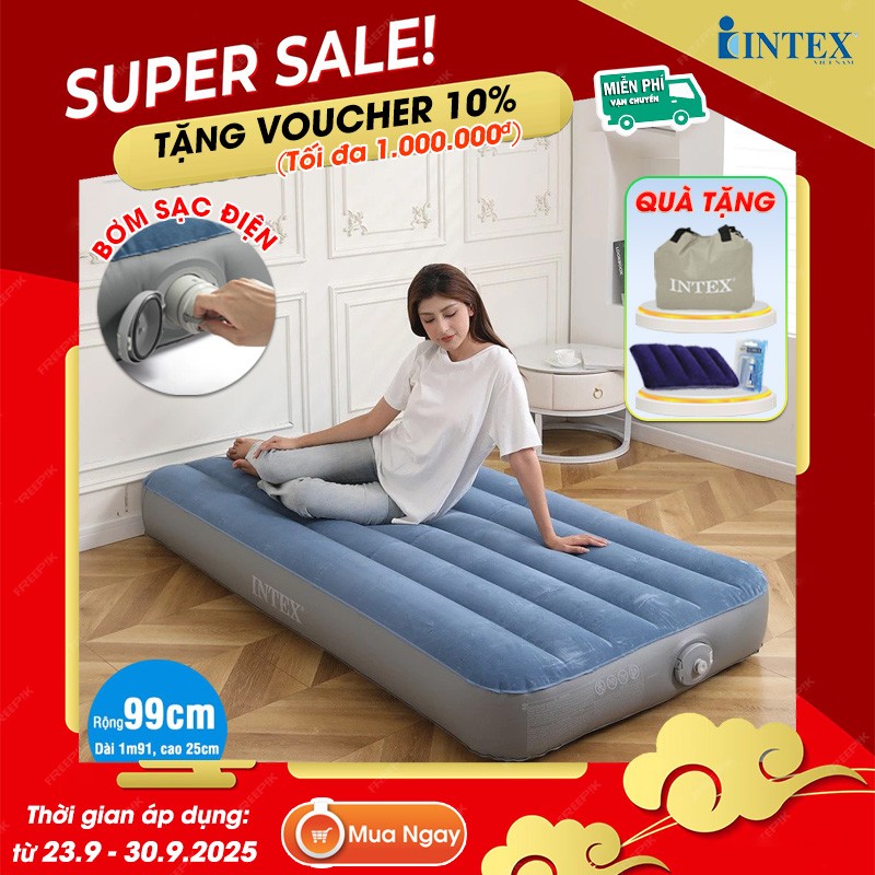 Giường hơi đơn cao cấp tích hợp bơm sạc điện tiện lợi INTEX 64187