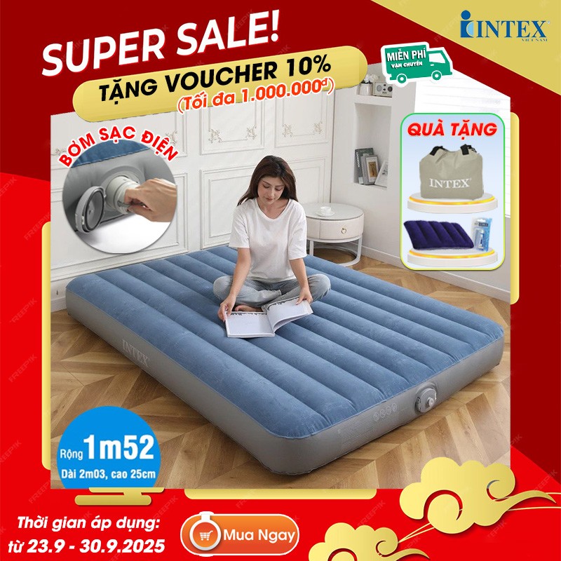 Giường hơi đôi cao cấp tích hợp bơm sạc điện tiện lợi INTEX 64189