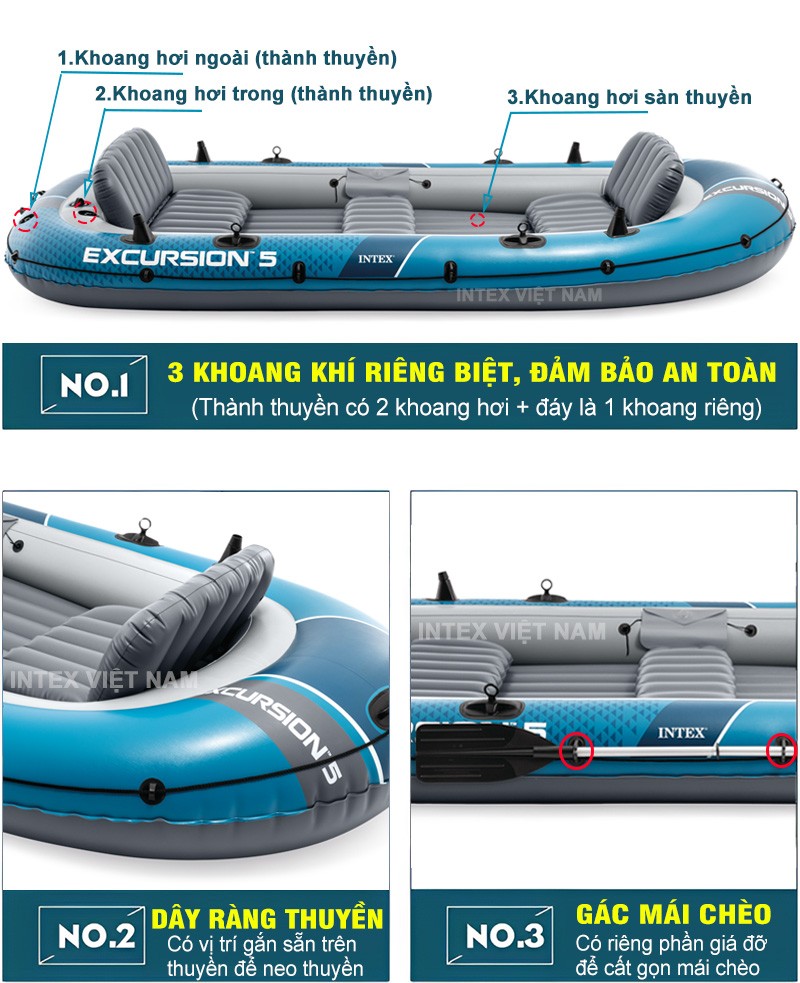 Thuyền hơi EXCURSION 5 mẫu mới INTEX 66325