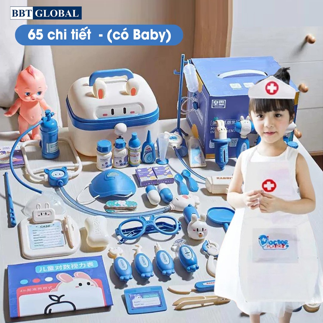 Đồ chơi bác sĩ nhập vai 65 chi tiết có búp bê và mũ áo 3308