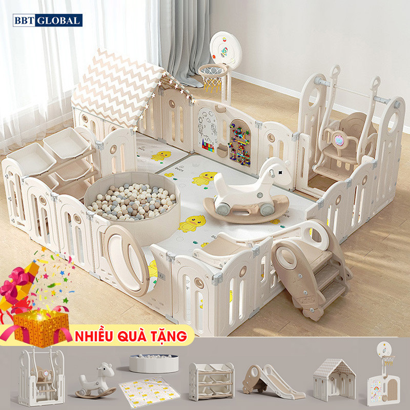 Bộ combo quây cũi nhà nhựa cầu trượt xích đu BBT Global YK06