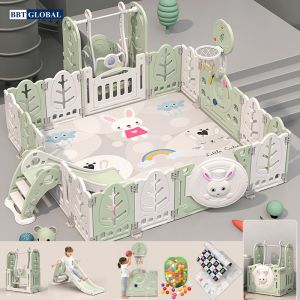 Bộ combo quây cũi cầu trượt xích đu BBT Global YK07 - Xanh