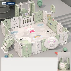 Bộ combo quây cũi cầu trượt xích đu BBT Global YK07 - Xanh