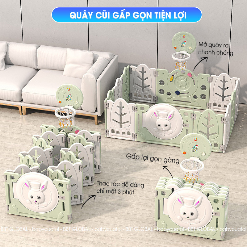 Bộ combo quây cũi cầu trượt xích đu BBT Global YK07 - Xanh