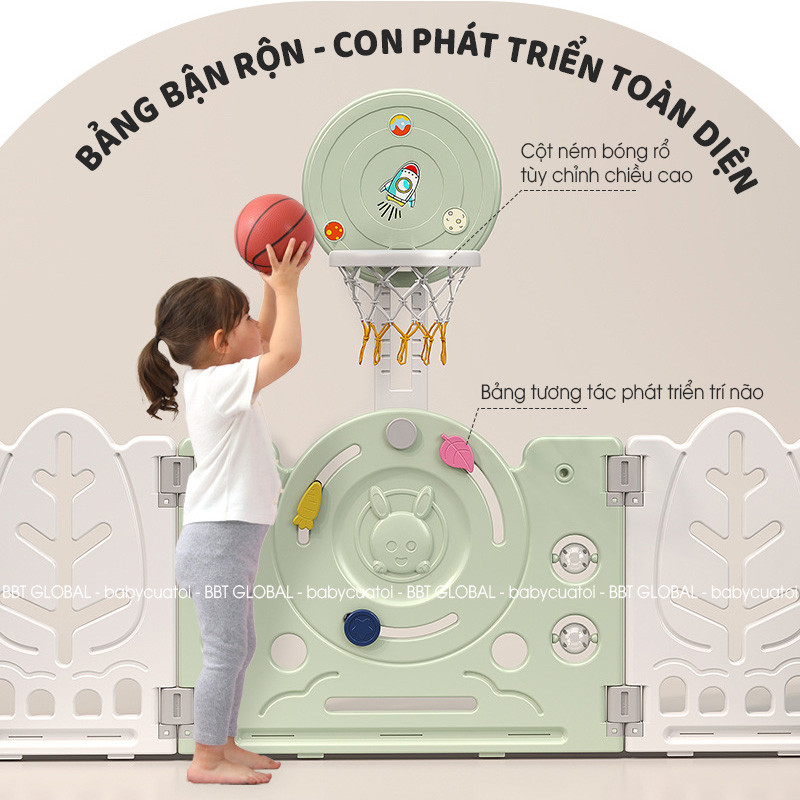 Bộ combo quây cũi cầu trượt xích đu BBT Global YK07 - Xanh