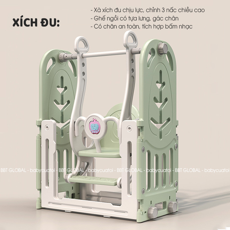 Bộ combo quây cũi cầu trượt xích đu BBT Global YK07 - Xanh