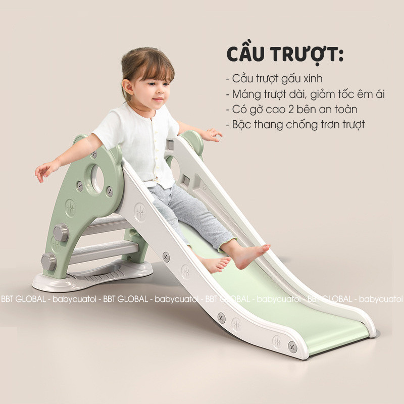 Bộ combo quây cũi cầu trượt xích đu BBT Global YK07 - Xanh