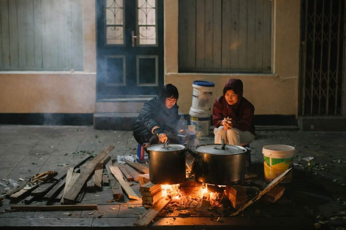 Bé về quê đón tết bánh chưng