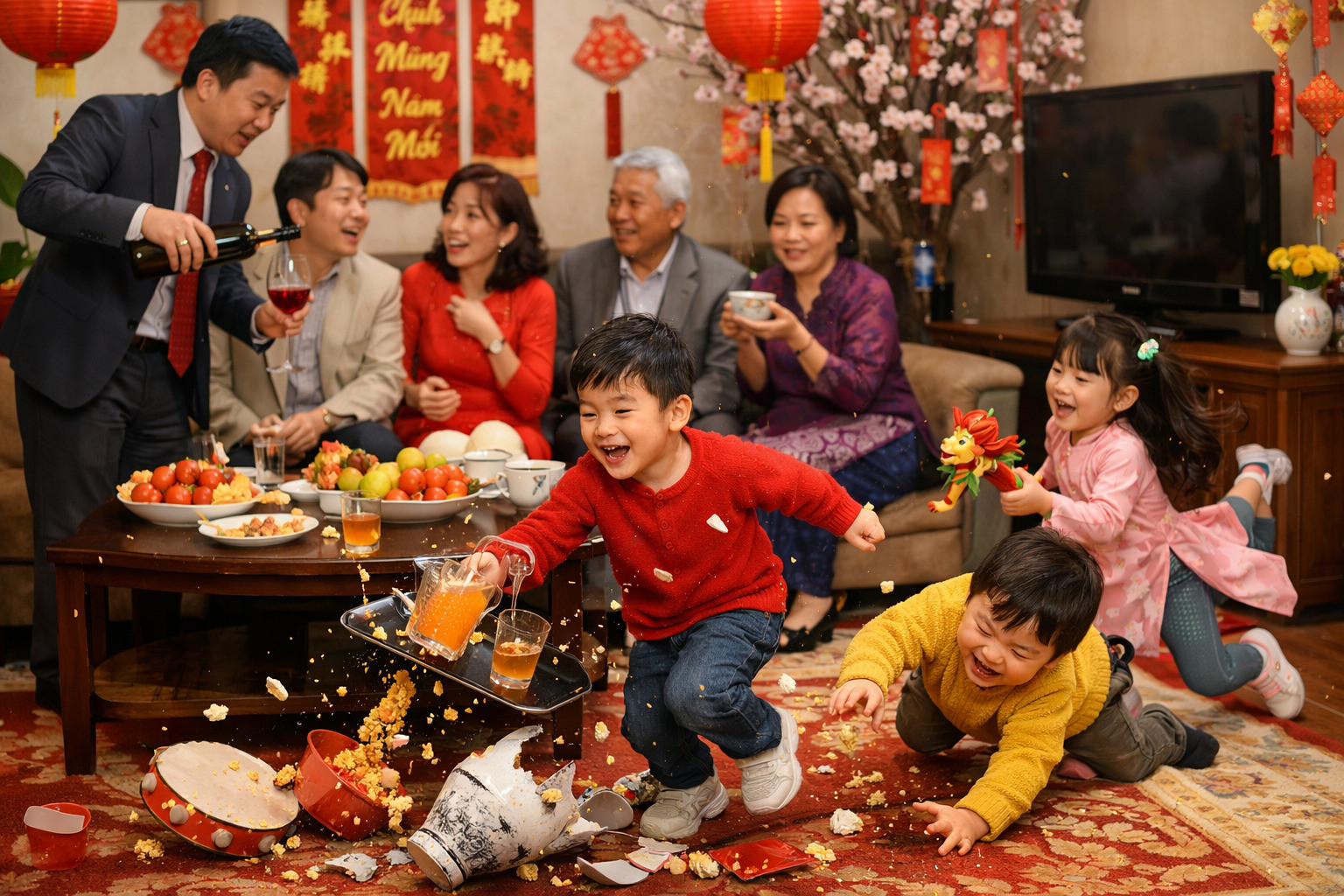 Bố mẹ bận rộn ngày Tết