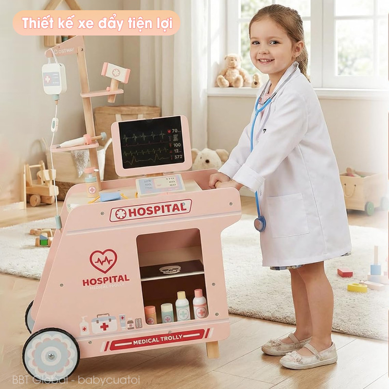 Đồ chơi xe đẩy bác sĩ bằng gỗ MSN25029