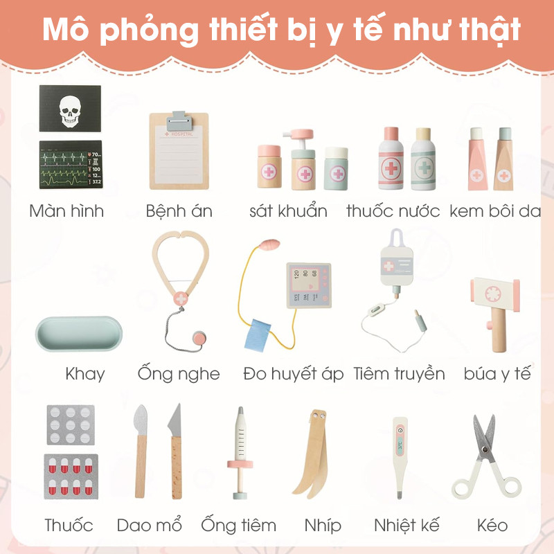 Đồ chơi xe đẩy bác sĩ bằng gỗ MSN25029