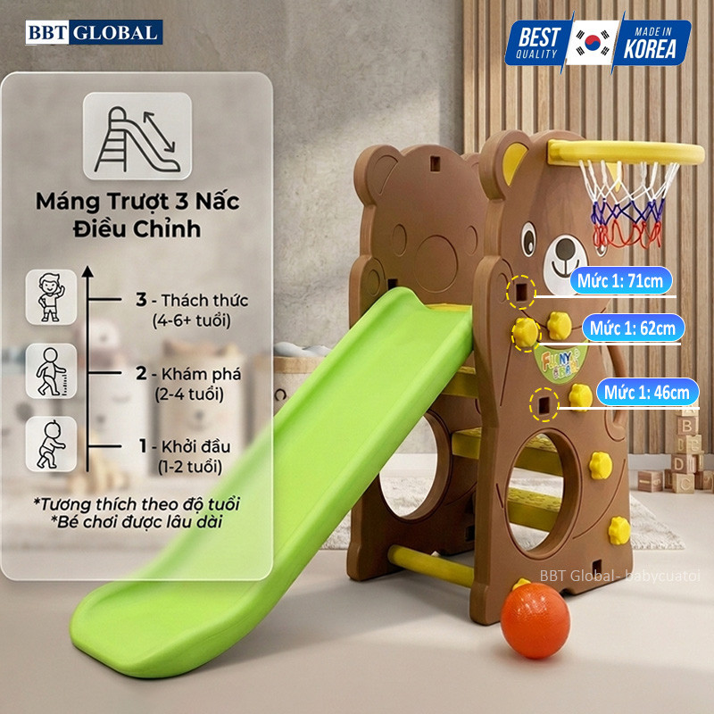 Cầu trượt Hàn Quốc gấu có ném bóng rổ CHD160