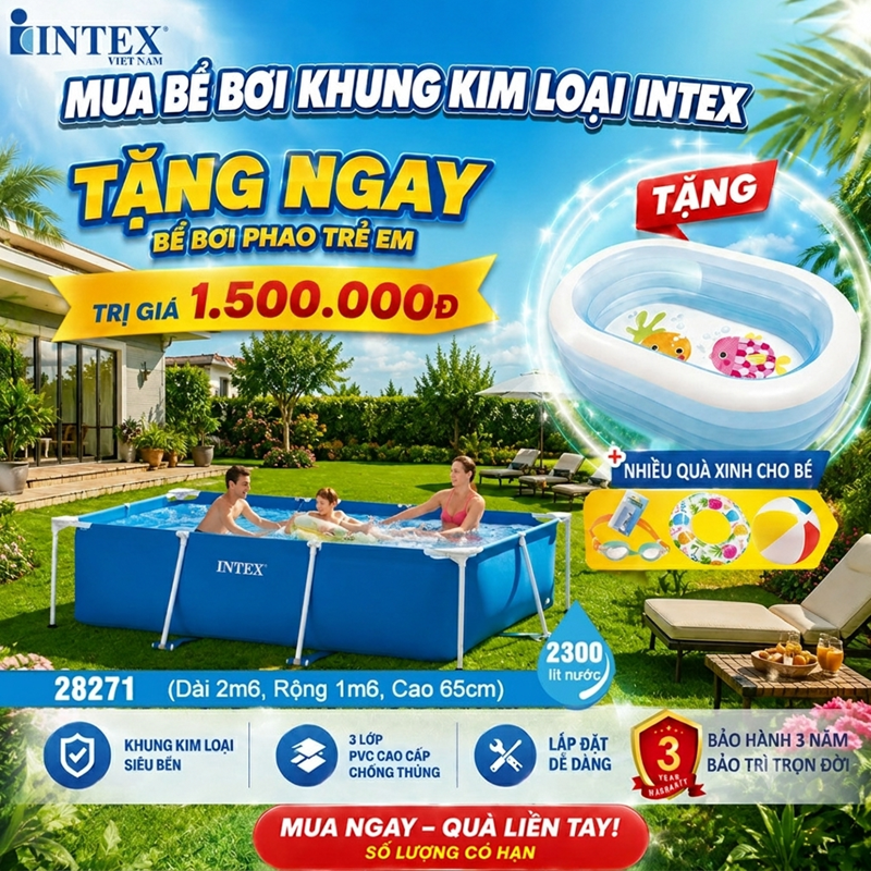 Bể bơi di động cho trẻ em 2m6*1,6m INTEX 28271