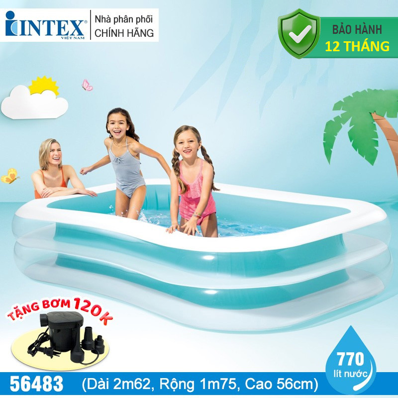 Bể bơi phao cho bé 2 tầng trong suốt 2m62 chữ nhật INTEX 56483