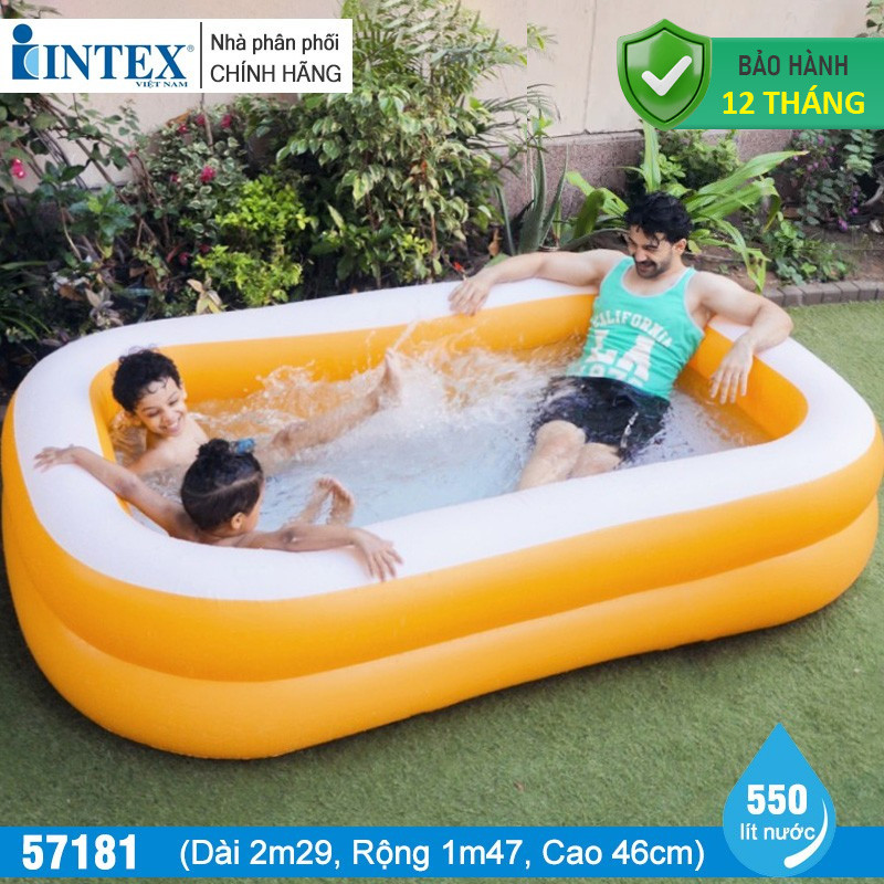 Bể bơi phao hình chữ nhật 2 tầng 2m29 màu cam INTEX 57181