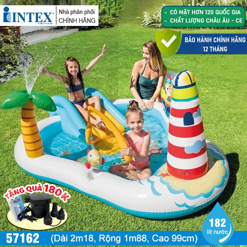 Bể bơi phao cầu trượt có cần câu cá intex 57162