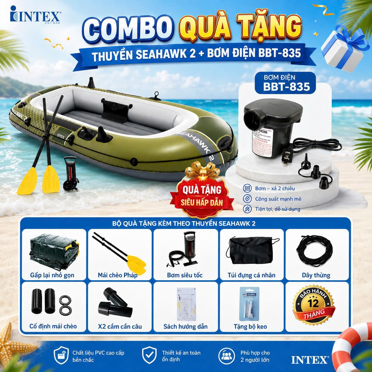 Thuyền hơi SEAHAWK 2 mẫu mới INTEX 66332