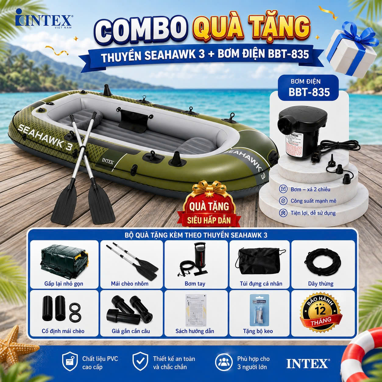 Thuyền hơi SEAHAWK 3 mẫu mới INTEX 66333