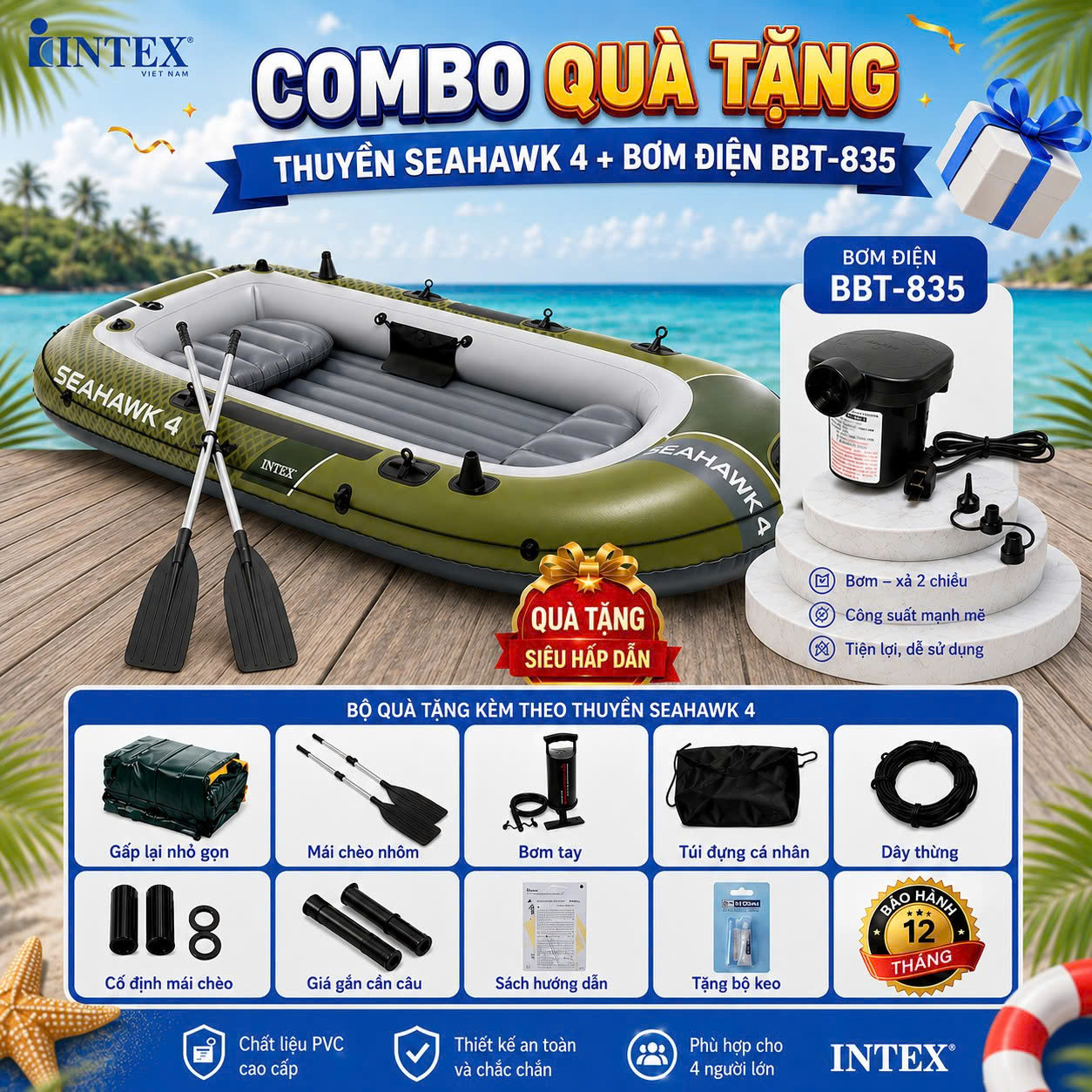 Thuyền hơi SEAHAWK 4 mẫu mới INTEX 66334
