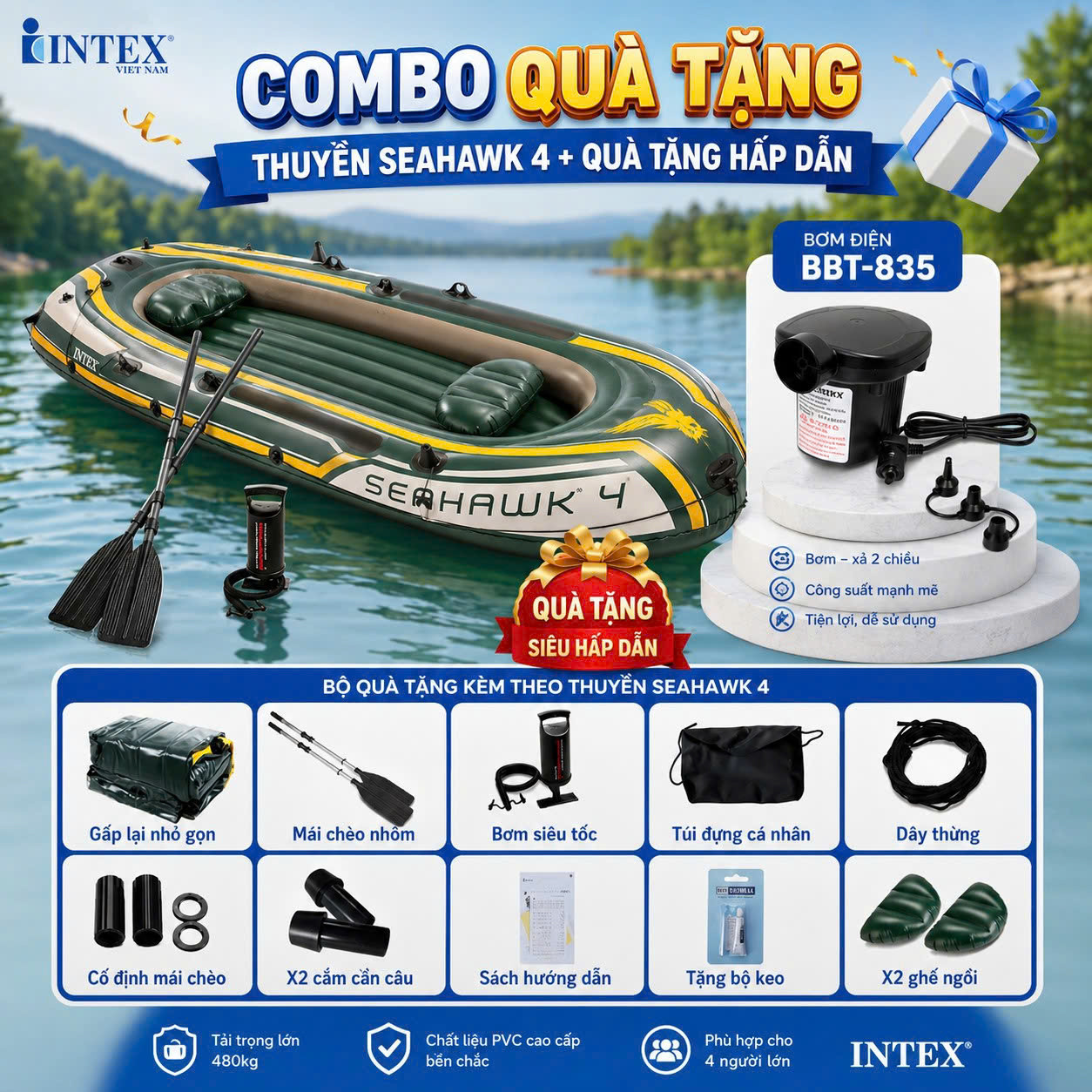 Thuyền bơm hơi INTEX 68351 - Seahawk 4 người