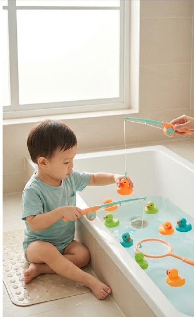 Bé chơi đồ chơi trong bể tắm