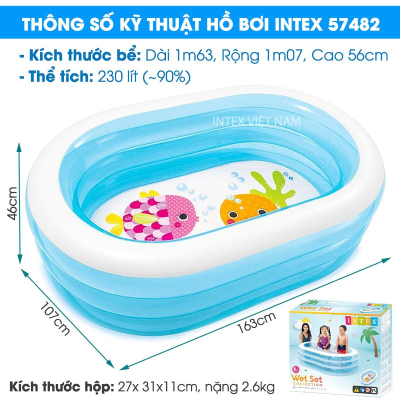 Bể bơi phao 3 tầng hình Oval 1m63 INTEX 57482