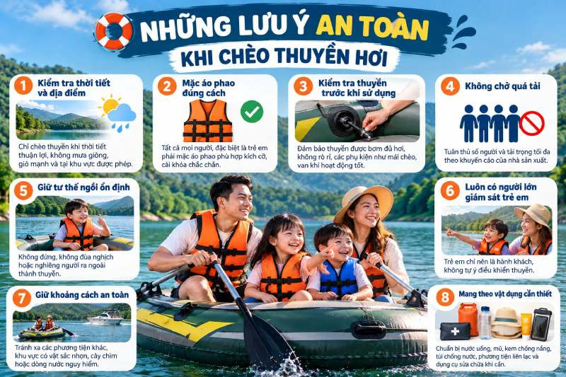 Lưu ý an toàn khi chèo thuyền hơi