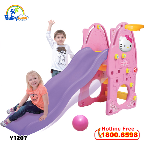 Cầu trượt trẻ em Hello Kitty Hàn Quốc có ném bóng rổ Y1207