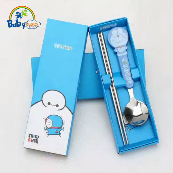 Bộ thìa đũa trẻ em thật inox 304 Doremon 4001-2