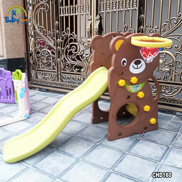 Cầu trượt Hàn Quốc gấu có ném bóng rổ CHD160