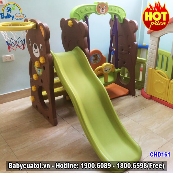 Cầu trượt xích đu gấu Hàn Quốc 4 trong 1 CHD161