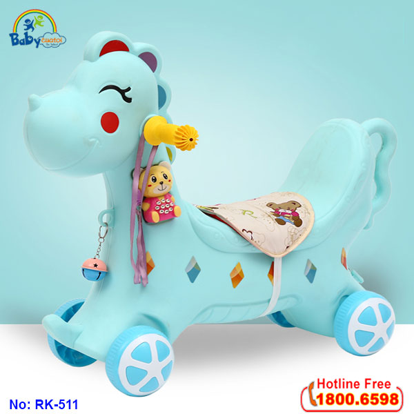 Ngựa bập bênh kết hợp xe chòi chân có nhạc màu xanh RK-511X