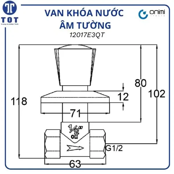 Van khóa nước âm tường ONIMI 12017E3QT