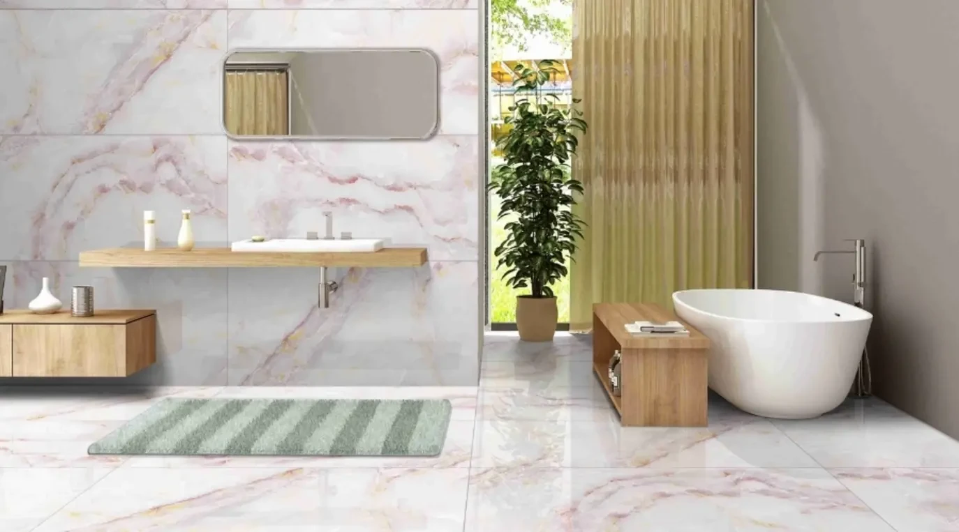 Hình minh họa phòng tắm với gạch khổ lớn