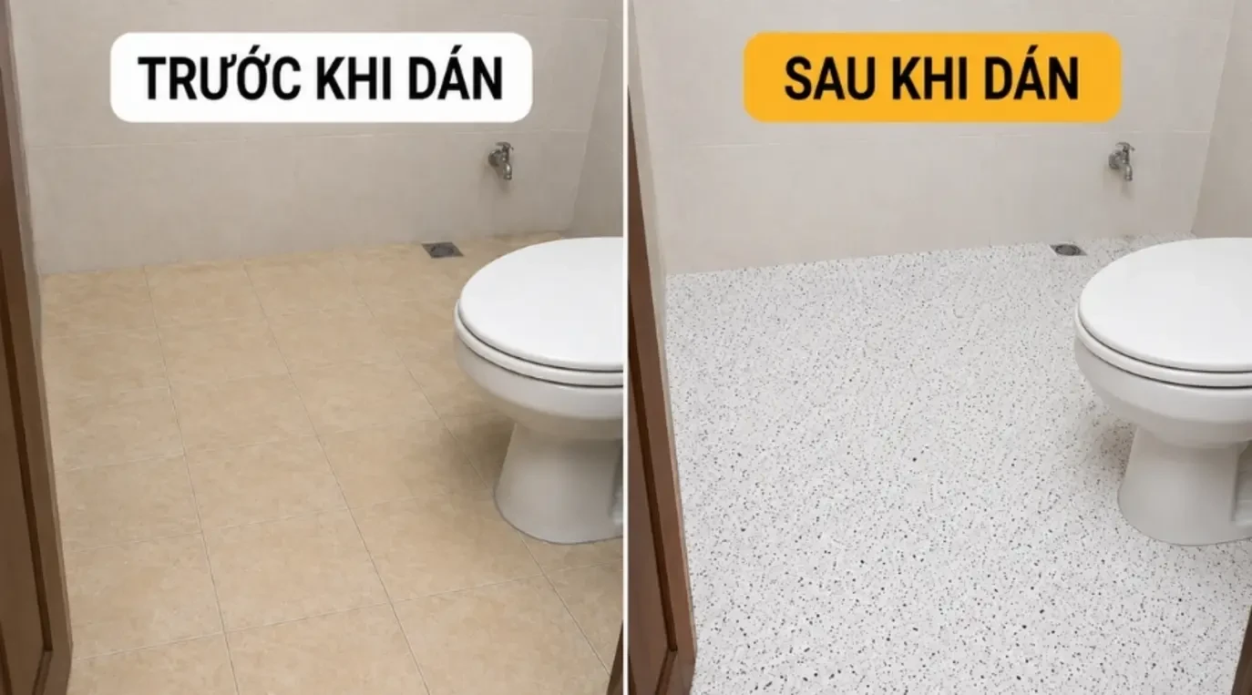 Hình so sánh trước và sau khi dán gạch