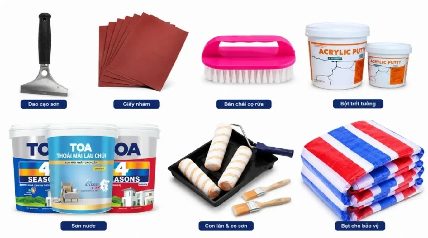 Các dụng cụ hỗ trợ sơn lại tường cũ