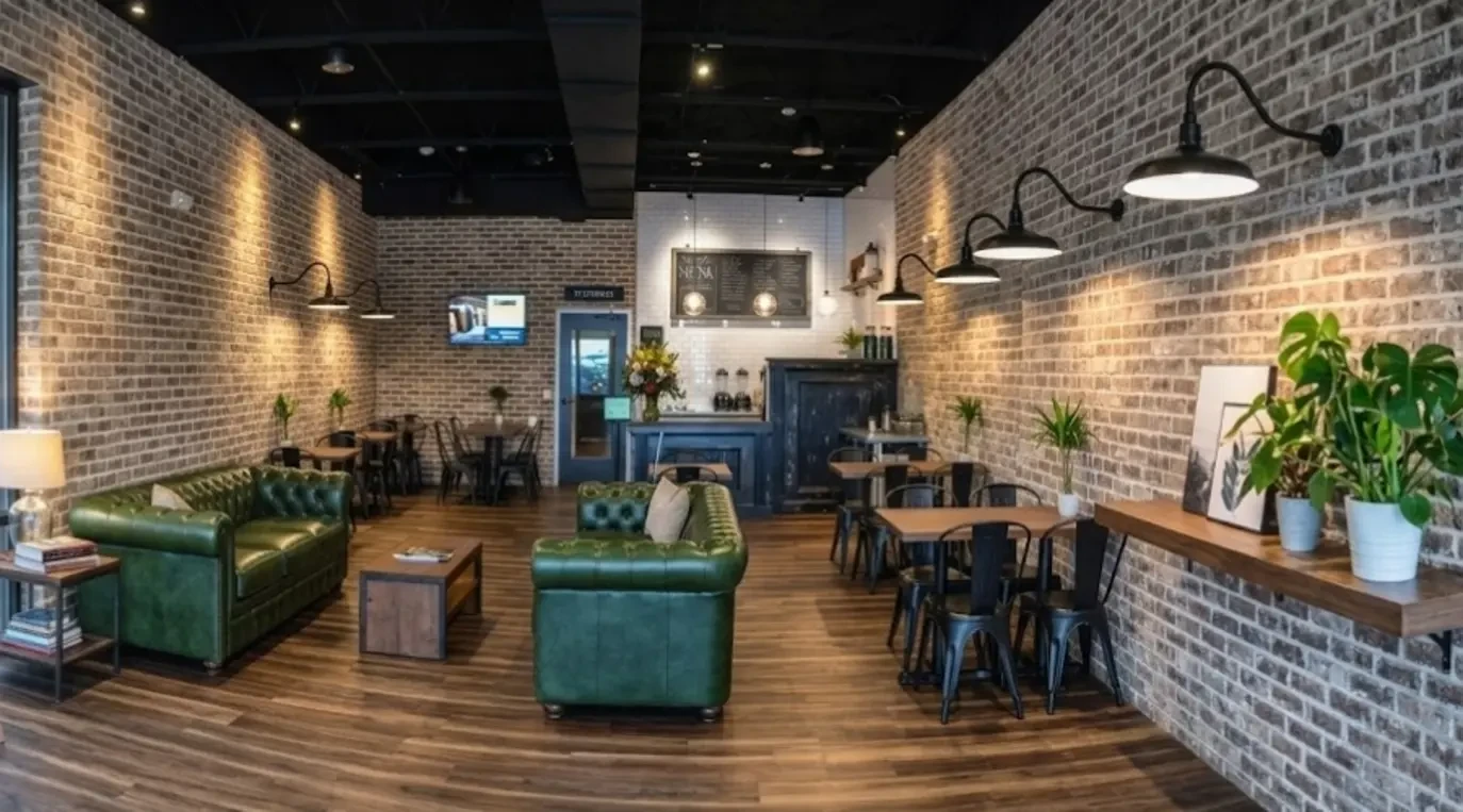 Hình gạch giả gỗ ở quán cà phê