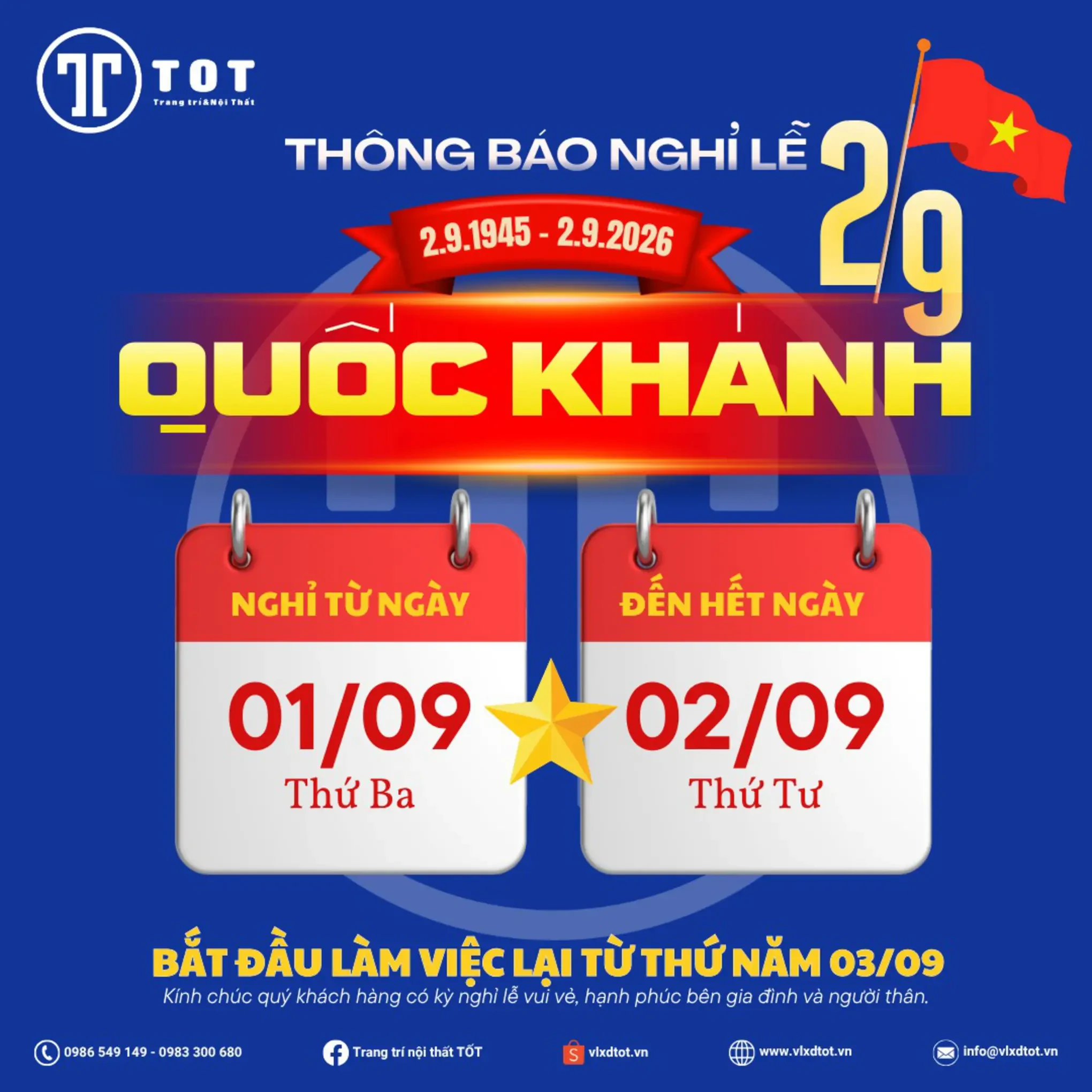 Thông báo nghỉ lễ Quốc Khánh 2/9