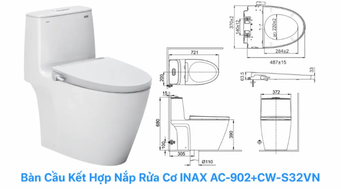 Bàn cầu kết hợp nắp rửa cơ Inax AC-902+CW-S32VN