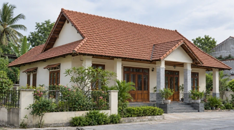 Hình công trình nhà ở với ngói đất nung
