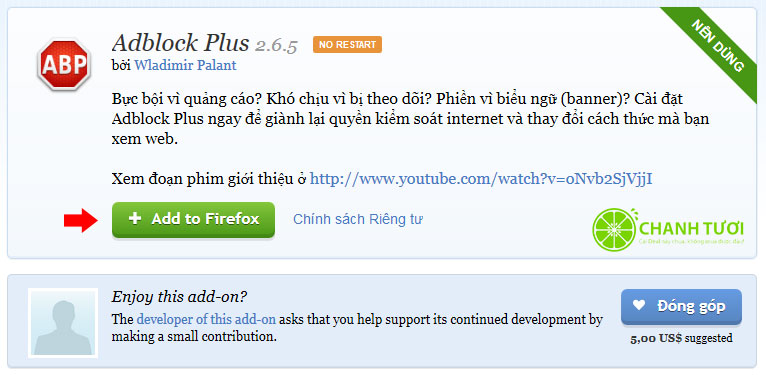 Cài đặt Adblock Plus trên Firefox