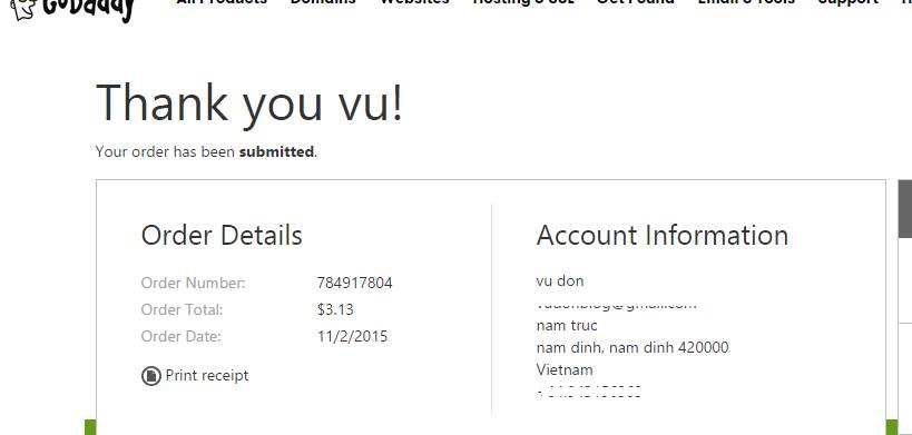 Coupon giảm giá domain tại Godaddy, đã chekc ngày 11/2/2015