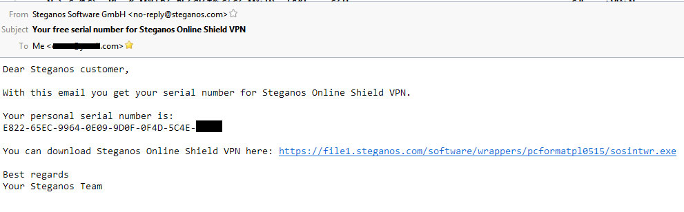 Email Key và Link tải Steganos Online Shield VPN