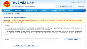 Phiên bản XML trên tờ khai không đúng với phiên bản hệ thống yêu cầu