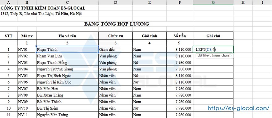 hàm left trong Excel